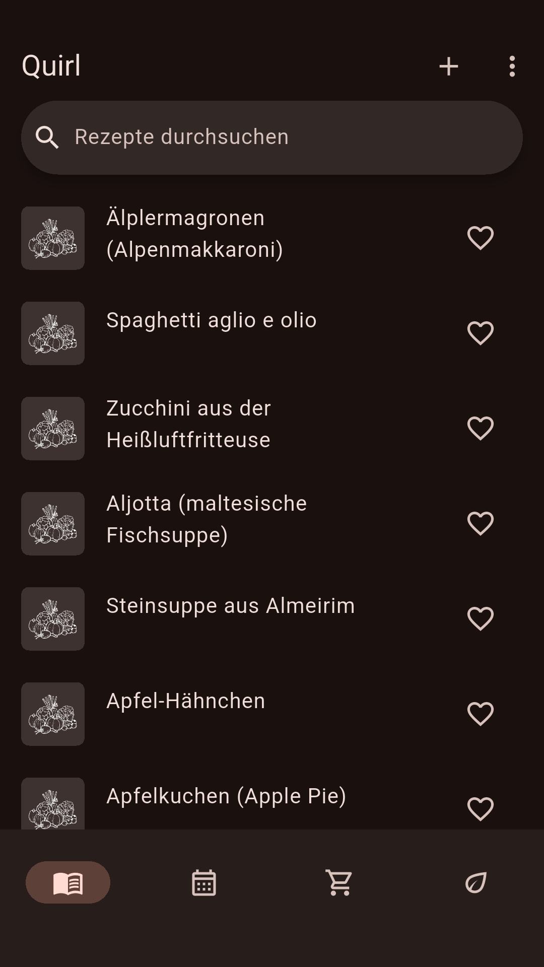 Bibliothek mit Rezeptkarten und Suche