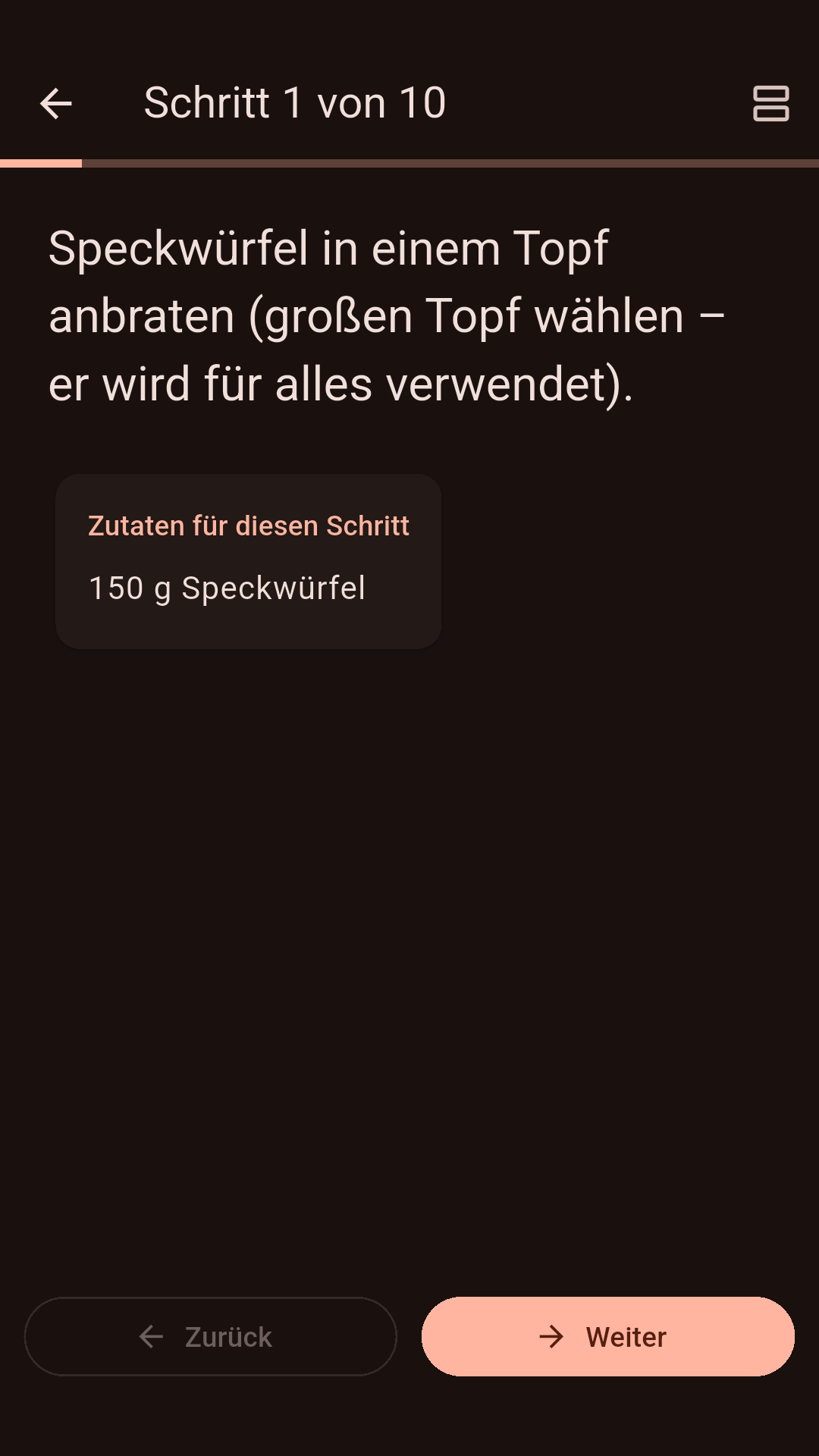 Kochmodus mit großer Schrift