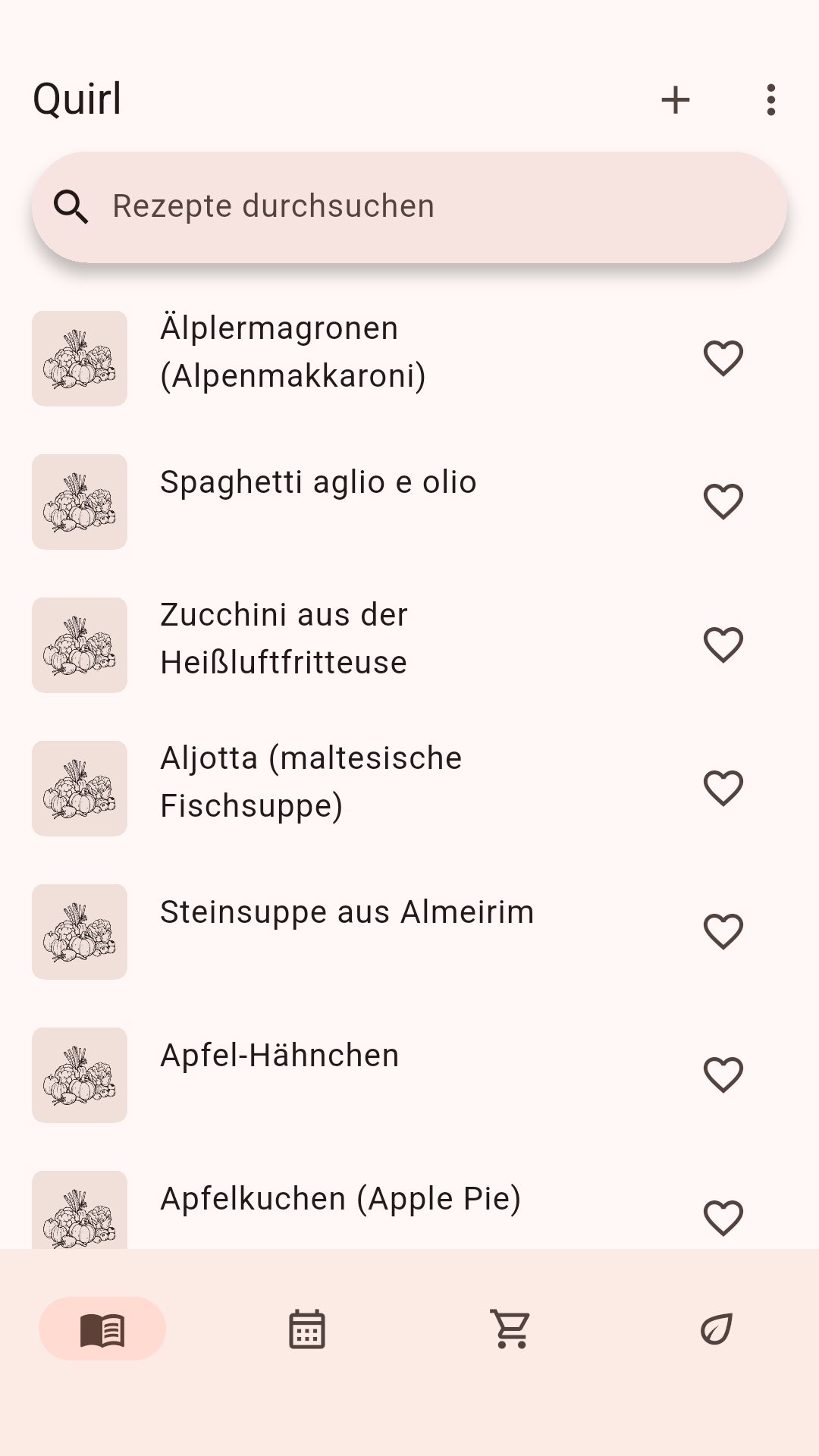 Bibliothek mit Rezeptkarten und Suche