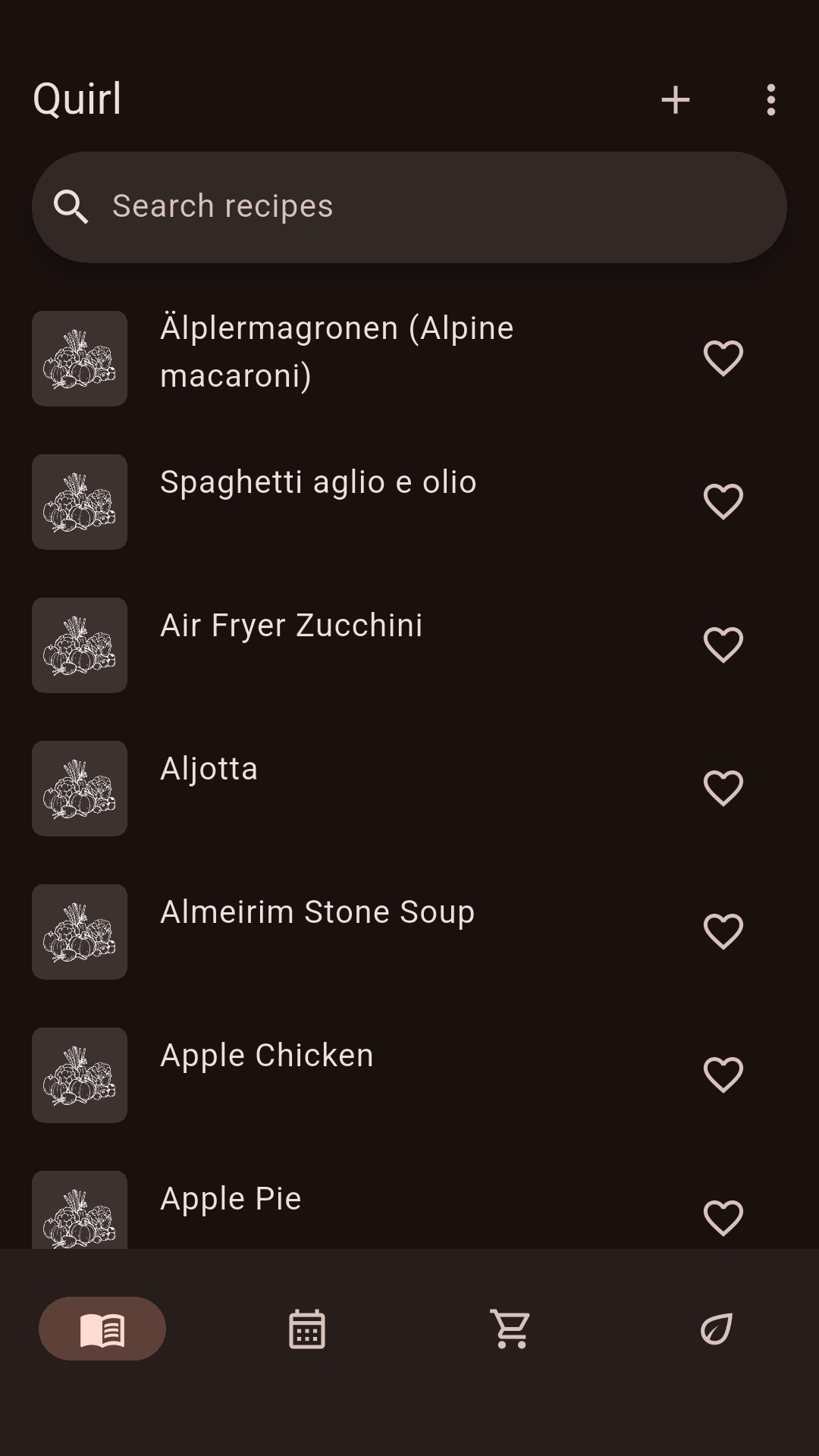 Library with recipe cards and search