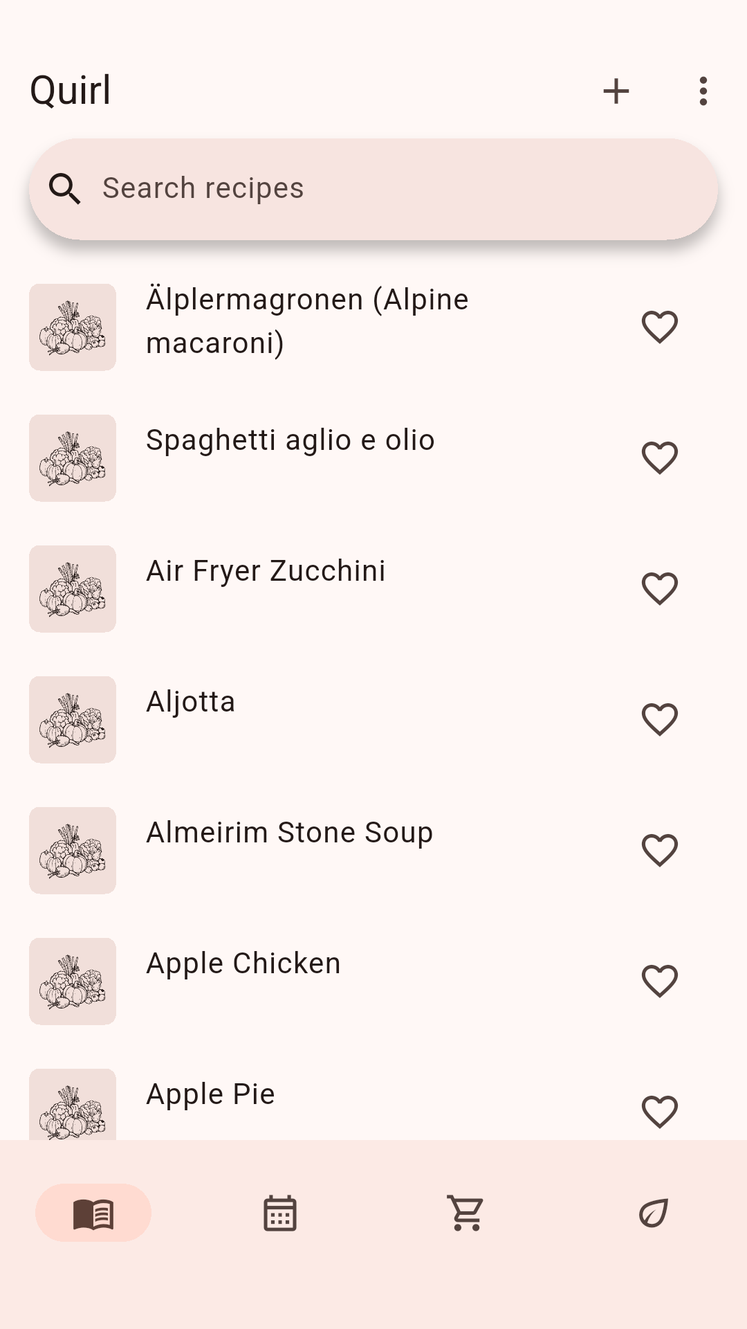 Library with recipe cards and search
